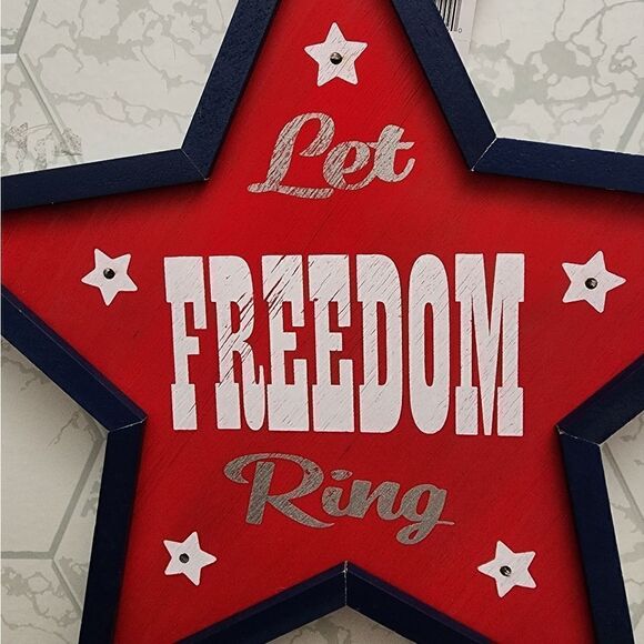 New Pre-Lit 4th of July Patriotic Americana Wall Decor Sign, 14" - Picture 3 of 5